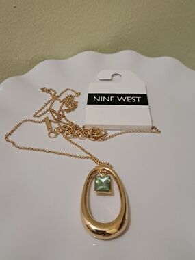 Nine West Teardrop Pendant Necklace with Light Green Stone